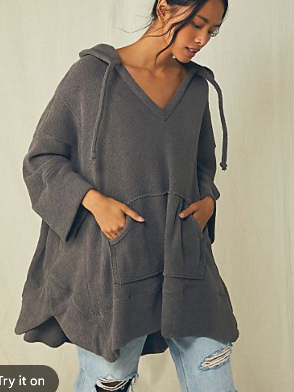 Free People Pullover Poncho Hoodie - Charcoal